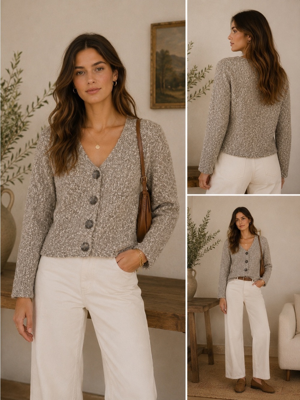 Fisherman Knit Cardigan Grey and White Coastal